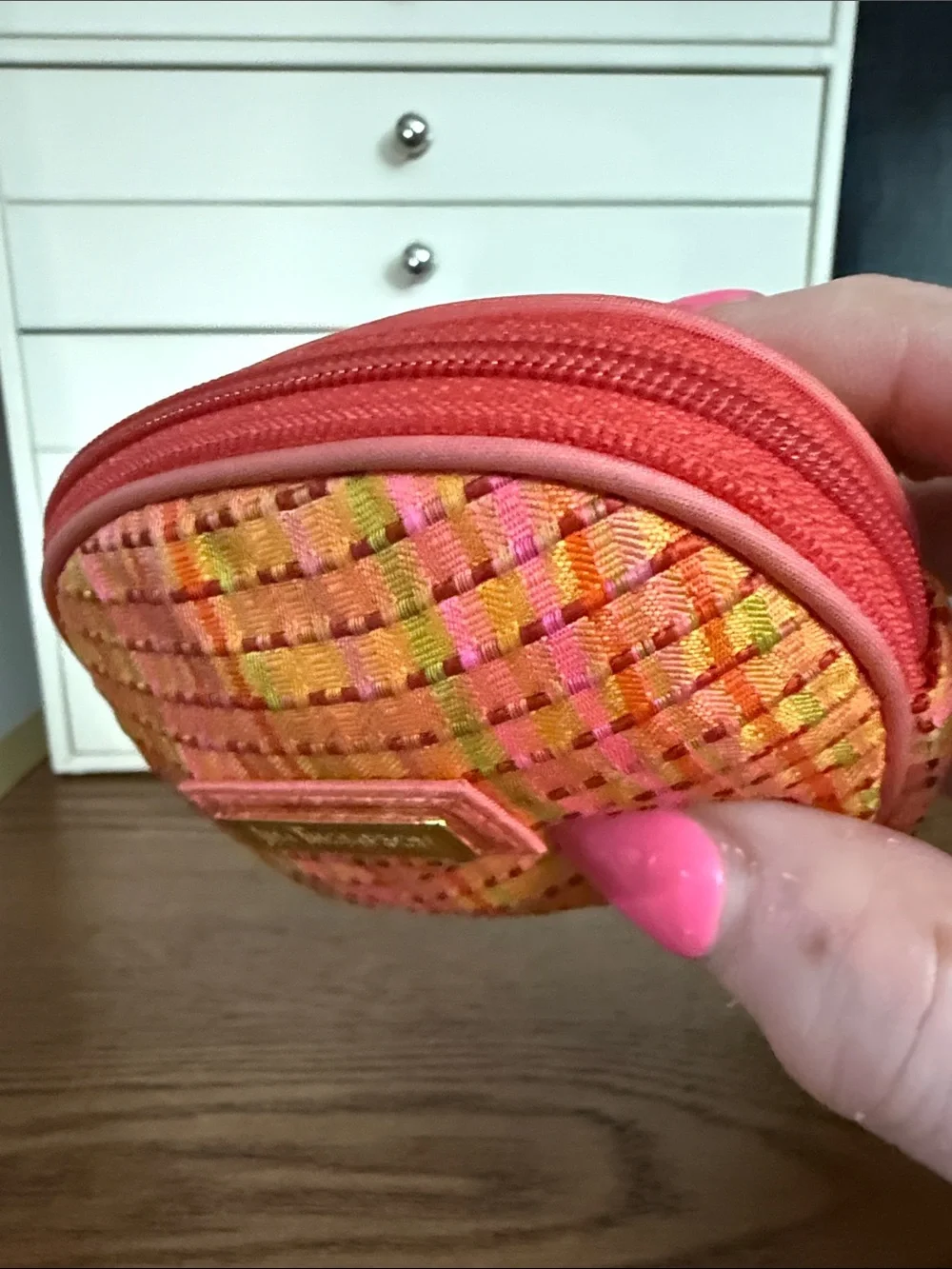 Lilly Thompson Orange & Pink Woven Mini Pouch/Case; Like New!